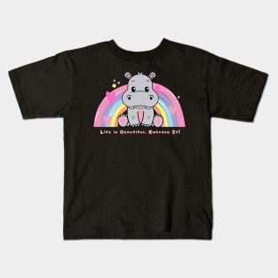 cute hippo with rainbow Kids T-Shirt